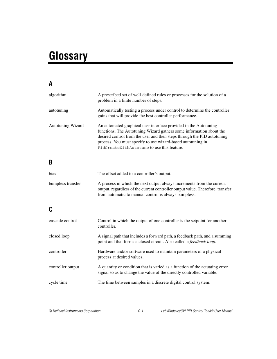 Glossary | National Instruments PID Control Toolkit 371685C-01 User Manual | Page 32 / 39