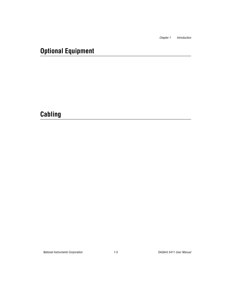 Optional equipment, Cabling, Optional equipment -5 cabling -5 | National Instruments 5411 User Manual | Page 14 / 84