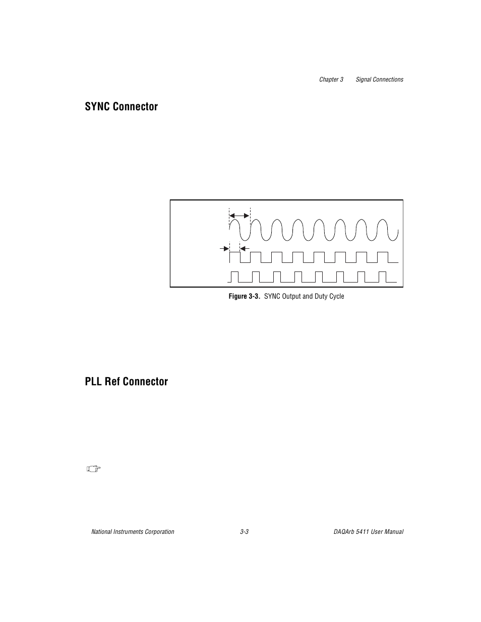 Sync connector, Pll ref connector, Figure 33. sync output and duty cycle | Sync connector -3 pll ref connector -3, Figure 3-3, Sync output and duty cycle -3 | National Instruments 5411 User Manual | Page 20 / 84