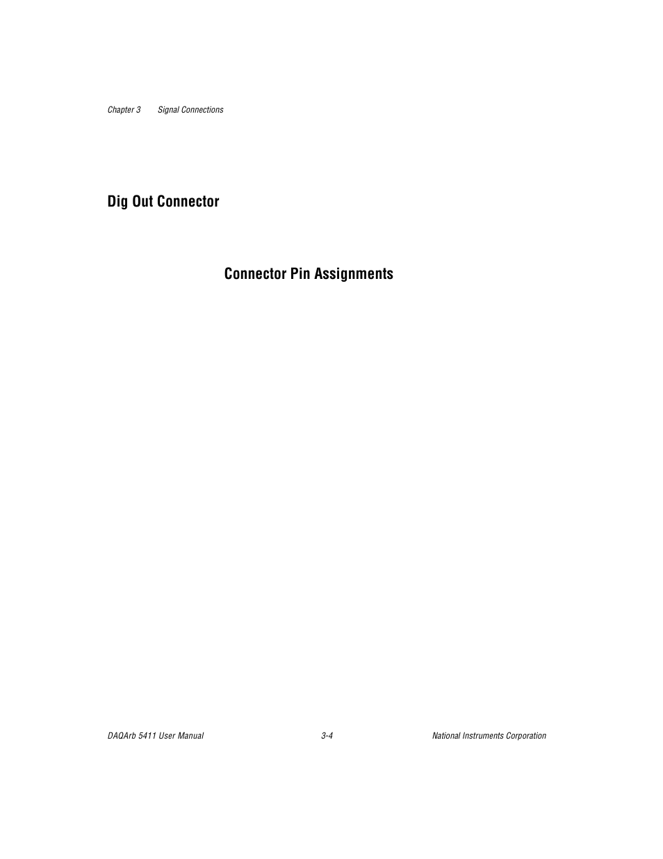 Dig out connector, Connector pin assignments, Dig out connector -4 | Connector pin assignments -4 | National Instruments 5411 User Manual | Page 21 / 84