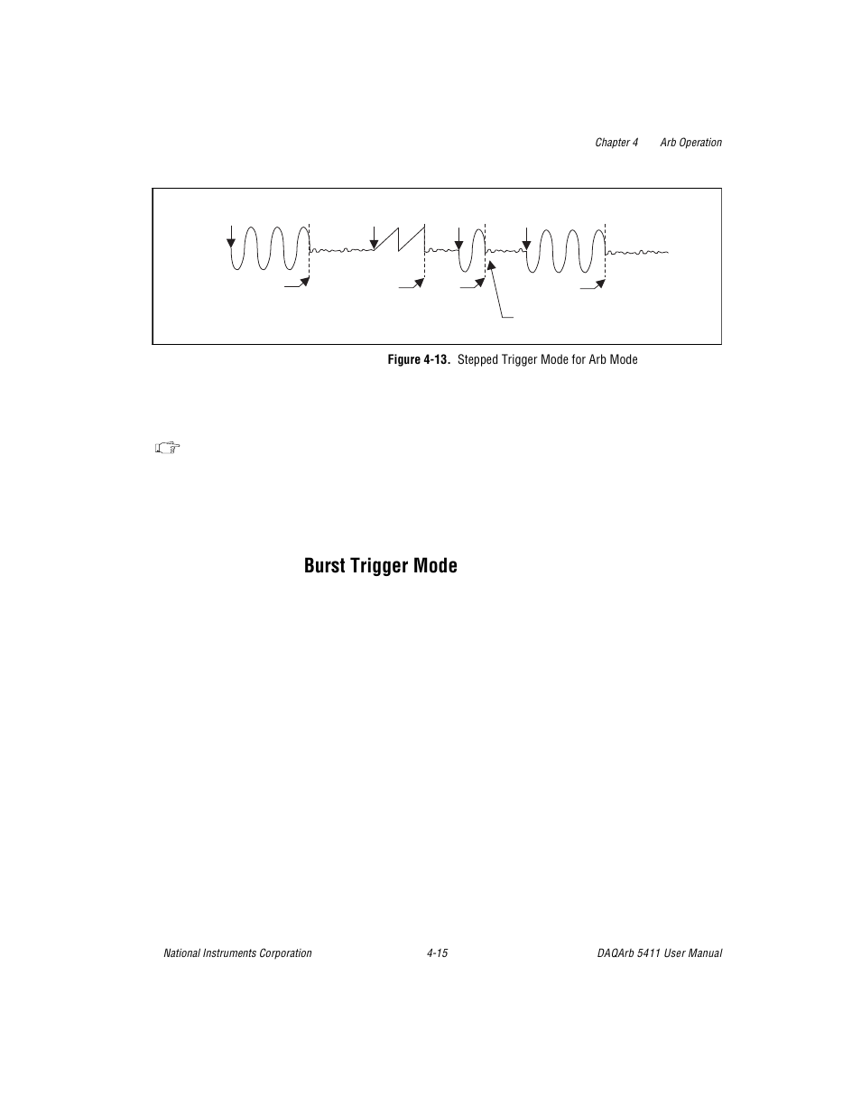 Burst trigger mode, Figure 413. stepped trigger mode for arb mode, Burst trigger mode -15 | Figure 4-13. stepped trigger mode for arb mode -15 | National Instruments 5411 User Manual | Page 40 / 84