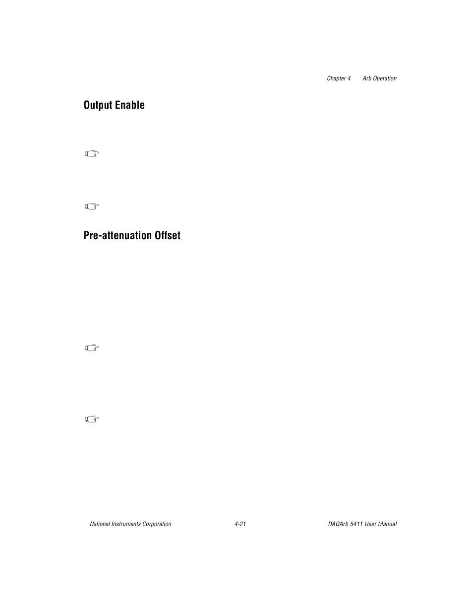Output enable, Pre-attenuation offset, Output enable -21 pre-attenuation offset -21 | National Instruments 5411 User Manual | Page 46 / 84