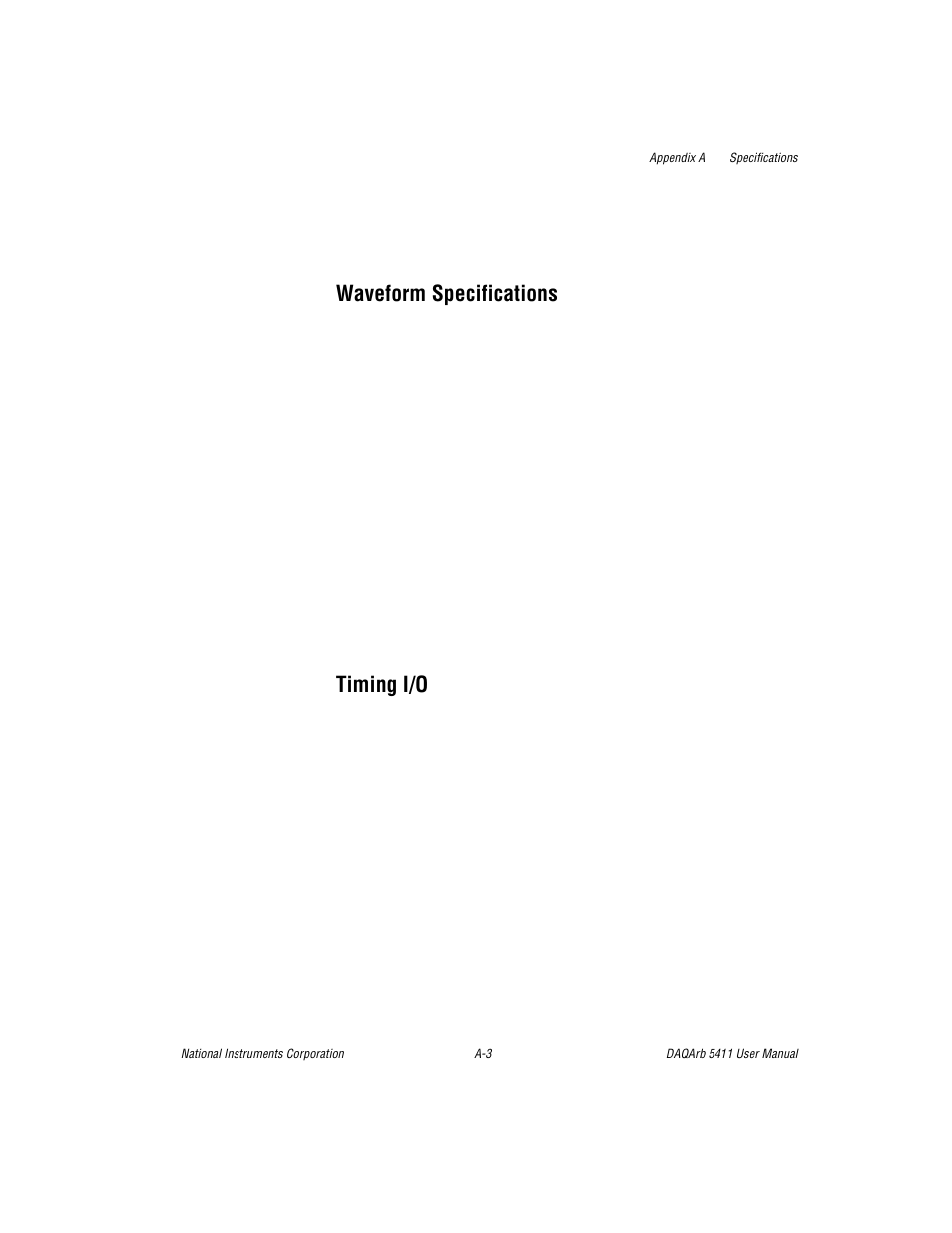 Waveform specifications, Timing i/o | National Instruments 5411 User Manual | Page 56 / 84