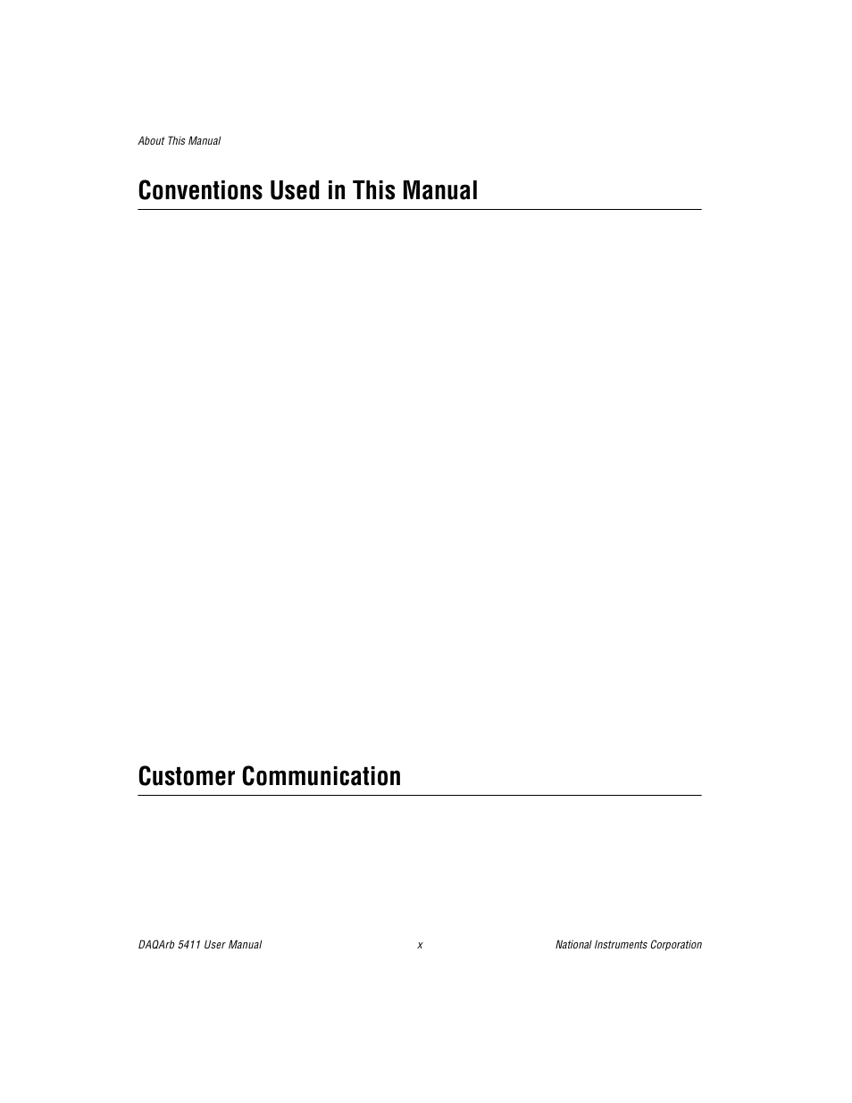 Conventions used in this manual, Customer communication | National Instruments 5411 User Manual | Page 9 / 84