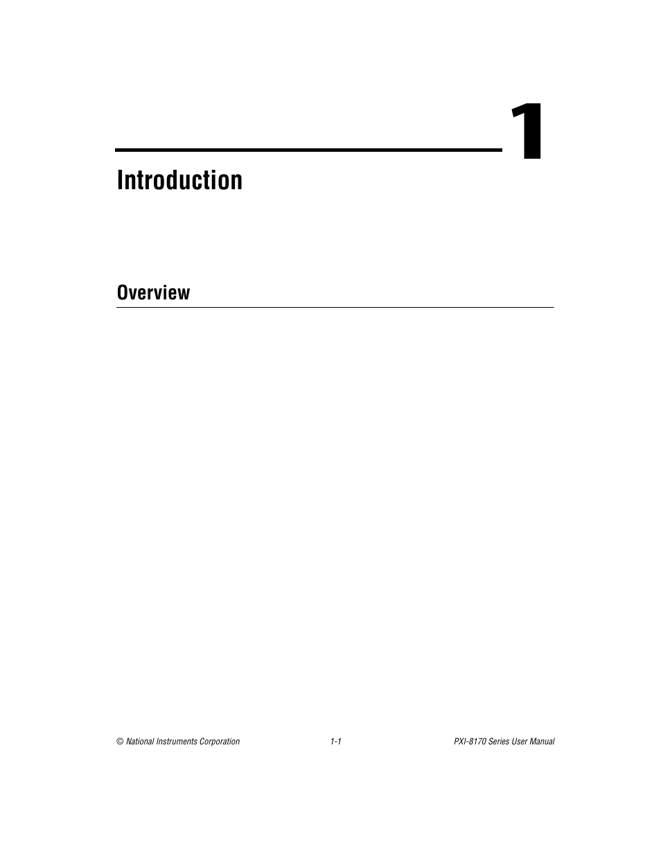 Chapter 1 introduction, Overview, Overview -1 | Introduction | National Instruments PXI-8170 Series User Manual | Page 13 / 67
