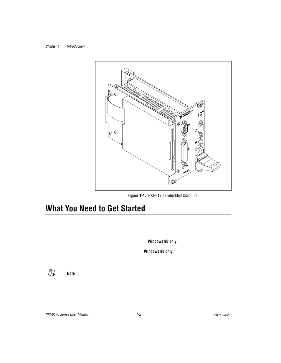 What you need to get started, Figure 1-1. pxi-8170 embedded computer, What you need to get started -2 | Figure 1-1, Pxi-8170 embedded computer -2 | National Instruments PXI-8170 Series User Manual | Page 14 / 67