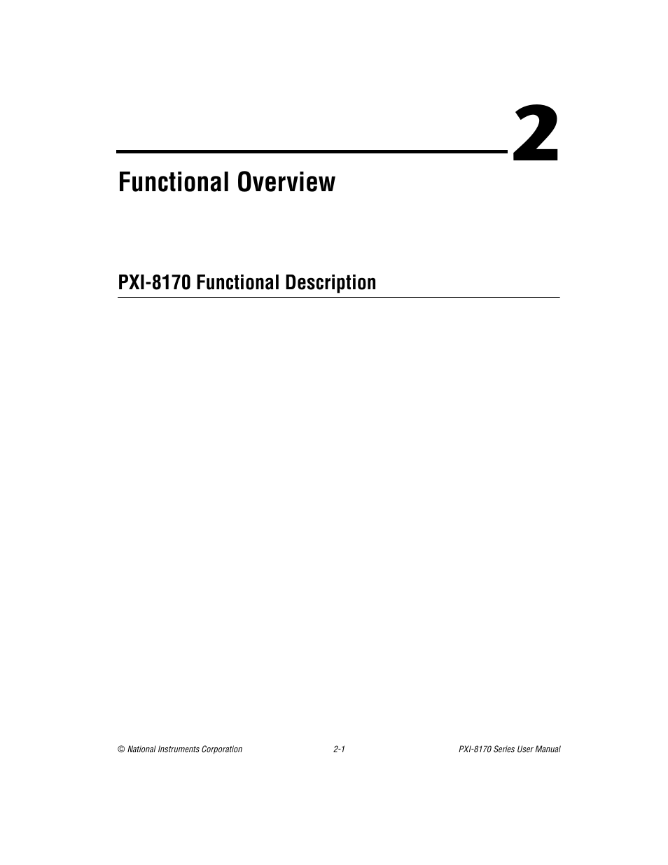 Chapter 2 functional overview, Pxi-8170 functional description, Pxi-8170 functional description -1 | Functional overview | National Instruments PXI-8170 Series User Manual | Page 21 / 67