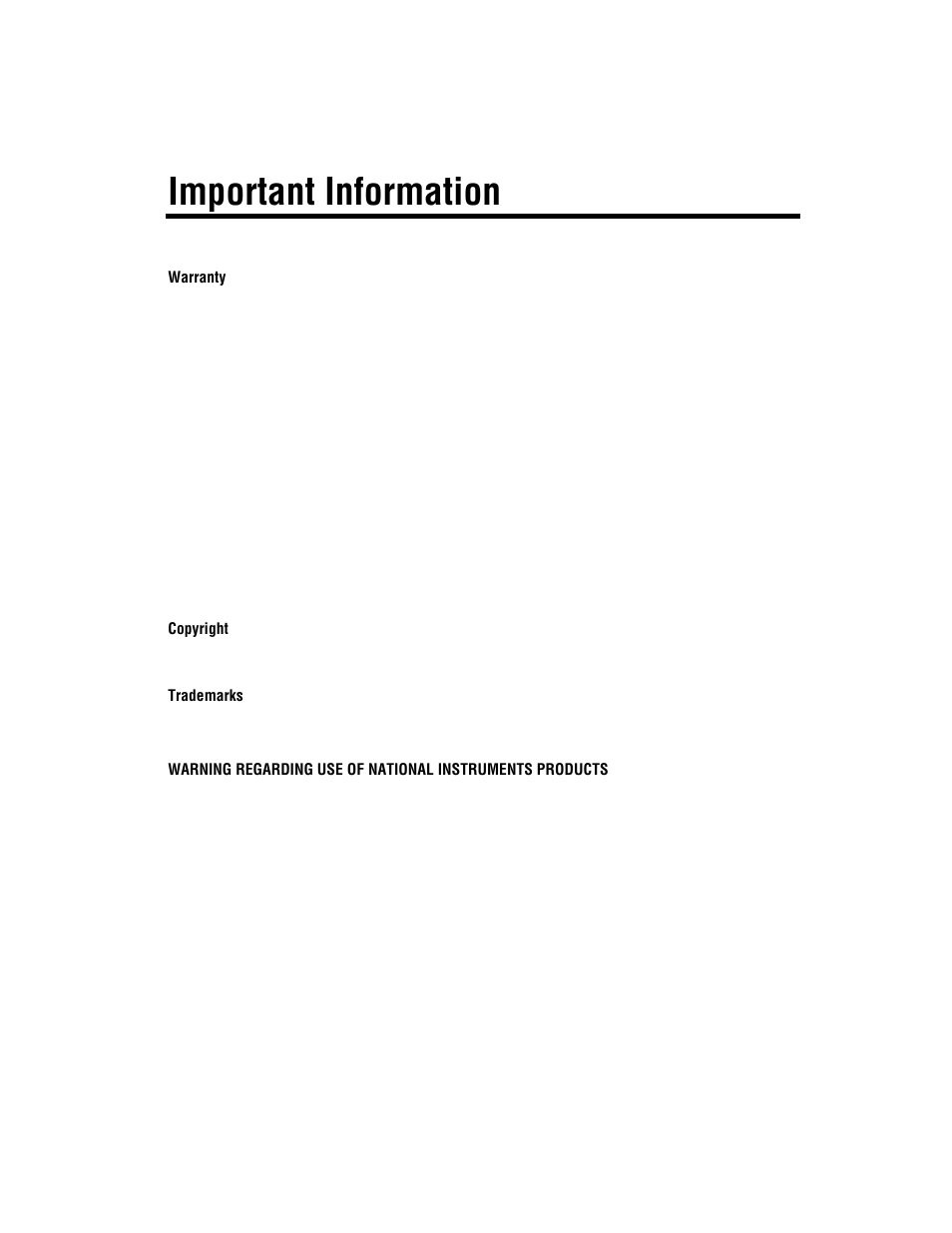 Important information, Warranty, Copyright | Trademarks | National Instruments PXI-8170 Series User Manual | Page 3 / 67