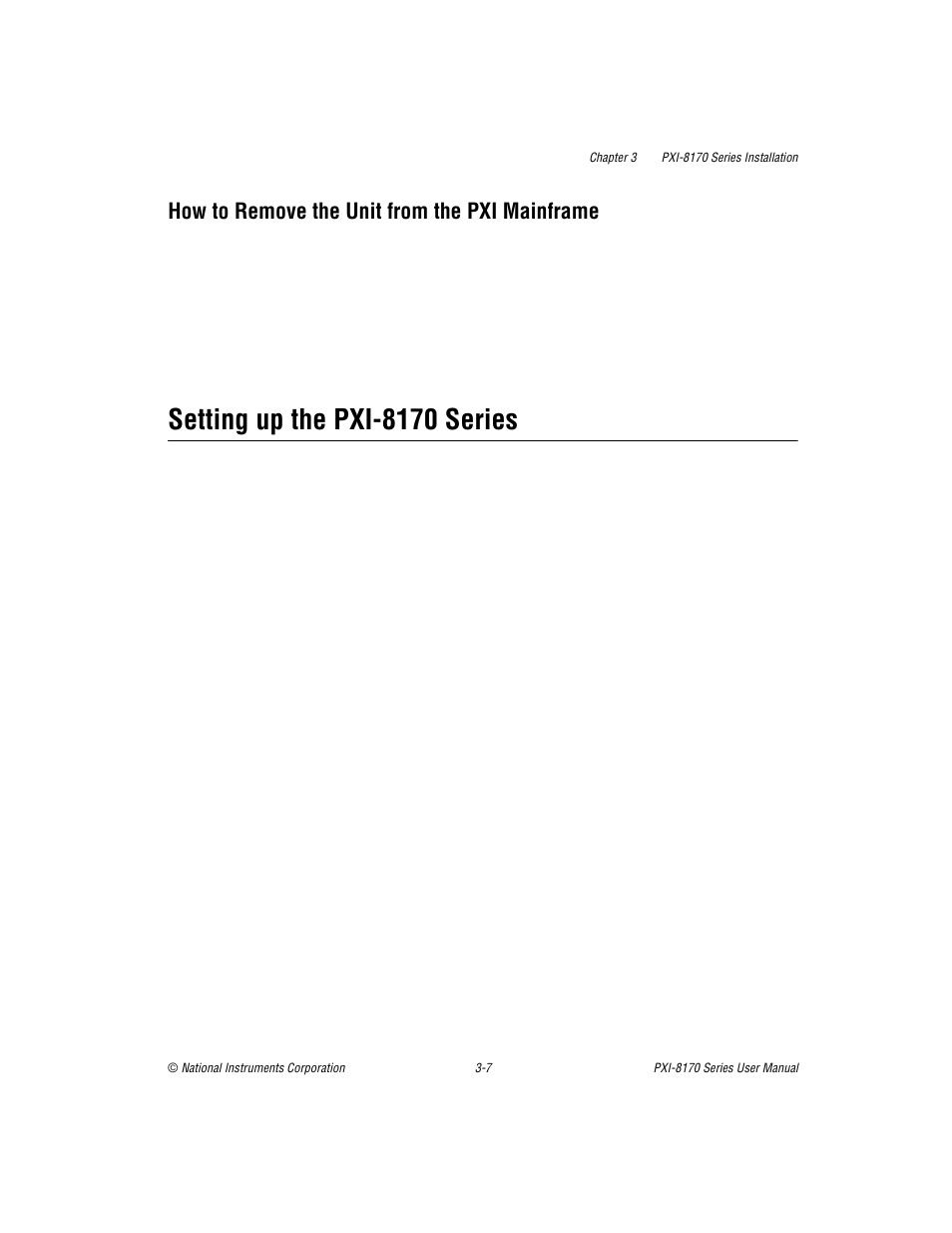 How to remove the unit from the pxi mainframe, Setting up the pxi-8170 series, How to remove the unit from the pxi mainframe -7 | Setting up the pxi-8170 series -7 | National Instruments PXI-8170 Series User Manual | Page 30 / 67
