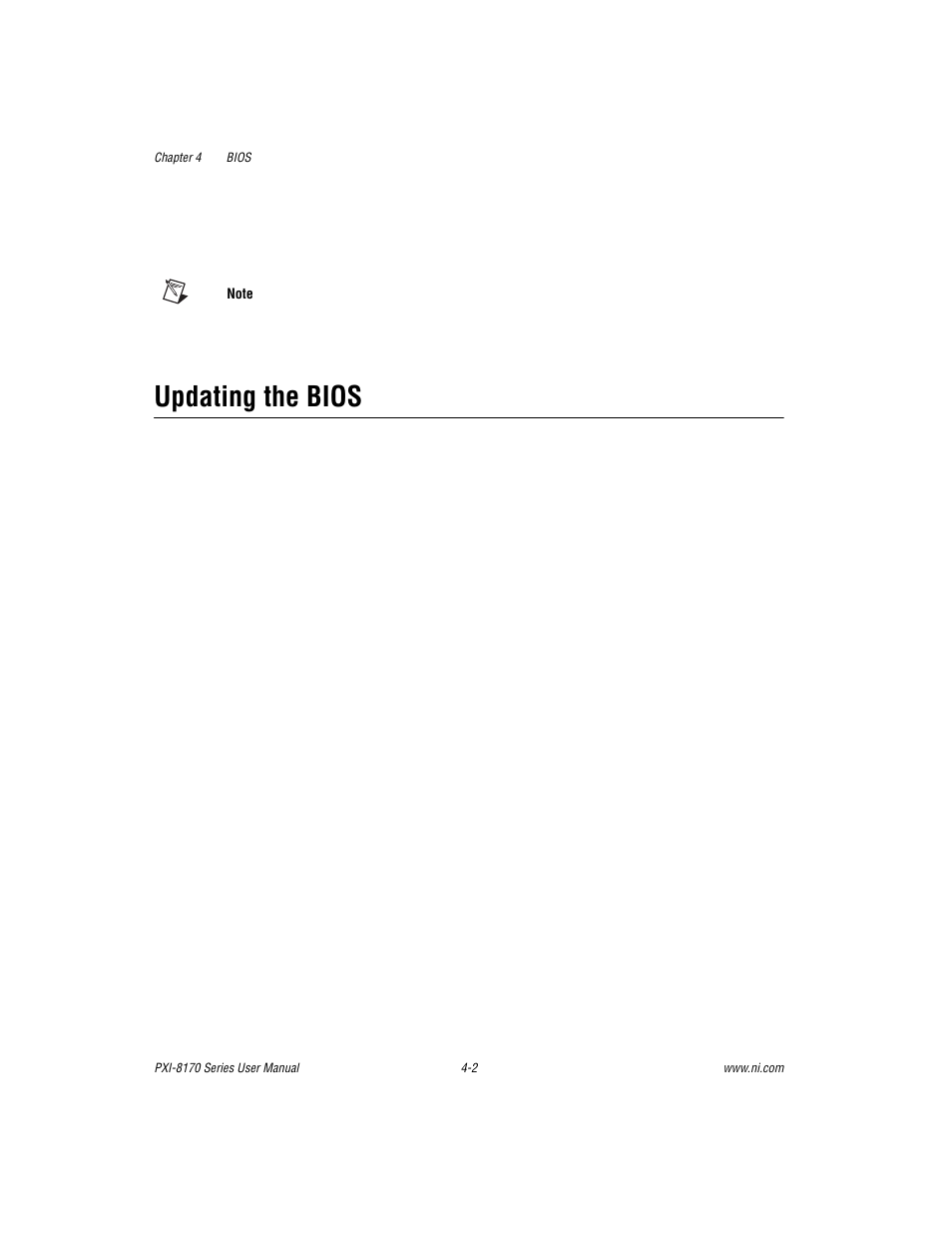 Updating the bios, Updating the bios -2 | National Instruments PXI-8170 Series User Manual | Page 32 / 67