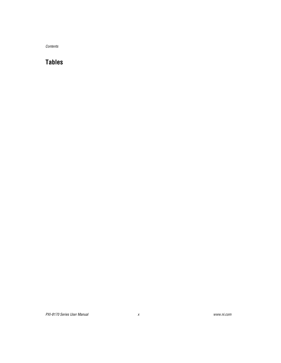 Tables | National Instruments PXI-8170 Series User Manual | Page 9 / 67