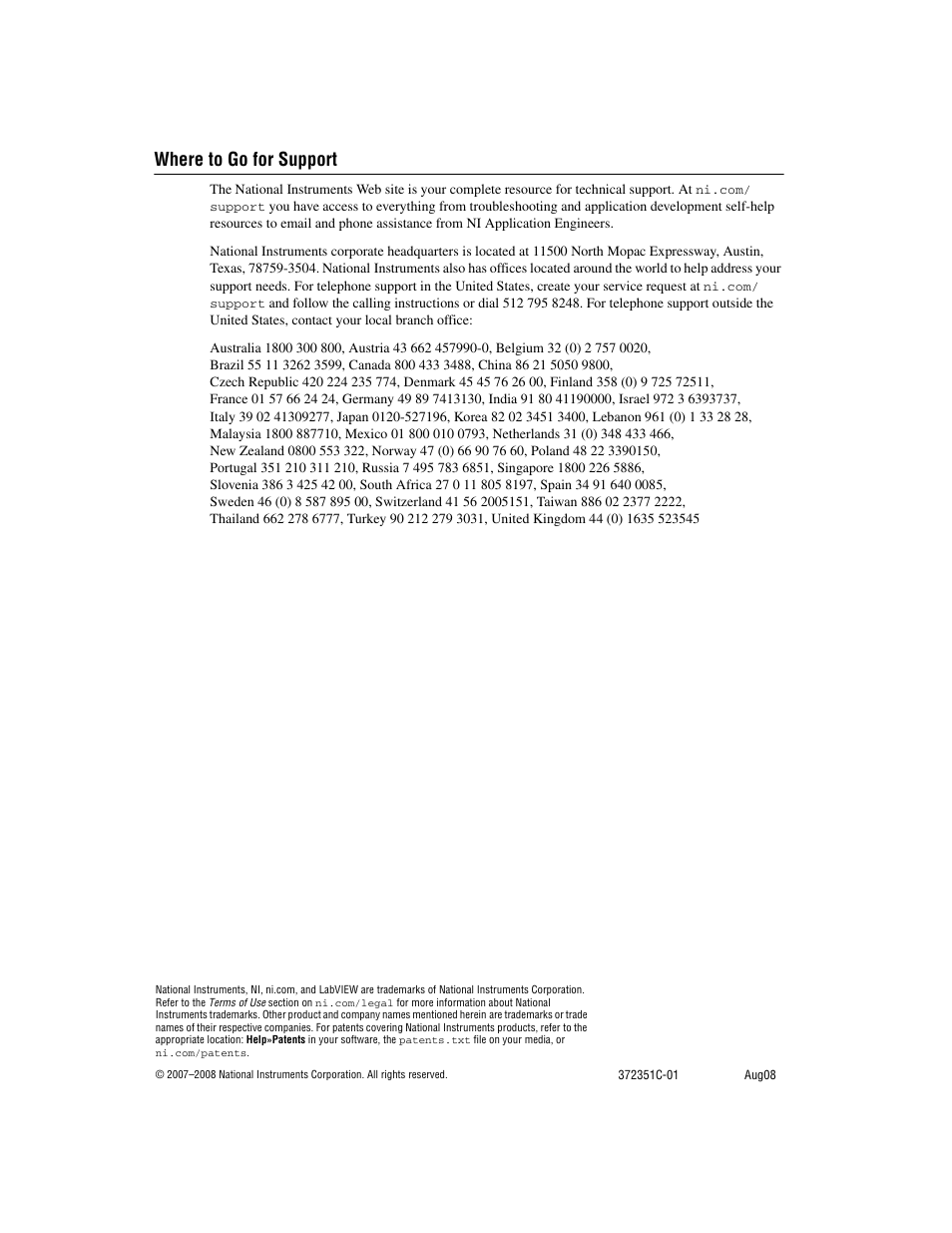 Where to go for support | National Instruments NI Vision NI 17xx User Manual | Page 16 / 16