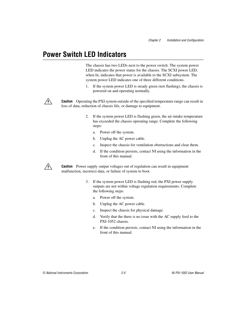 Power switch led indicators, Power switch led indicators -5 | National Instruments PXI NI PXI-1052 User Manual | Page 20 / 70