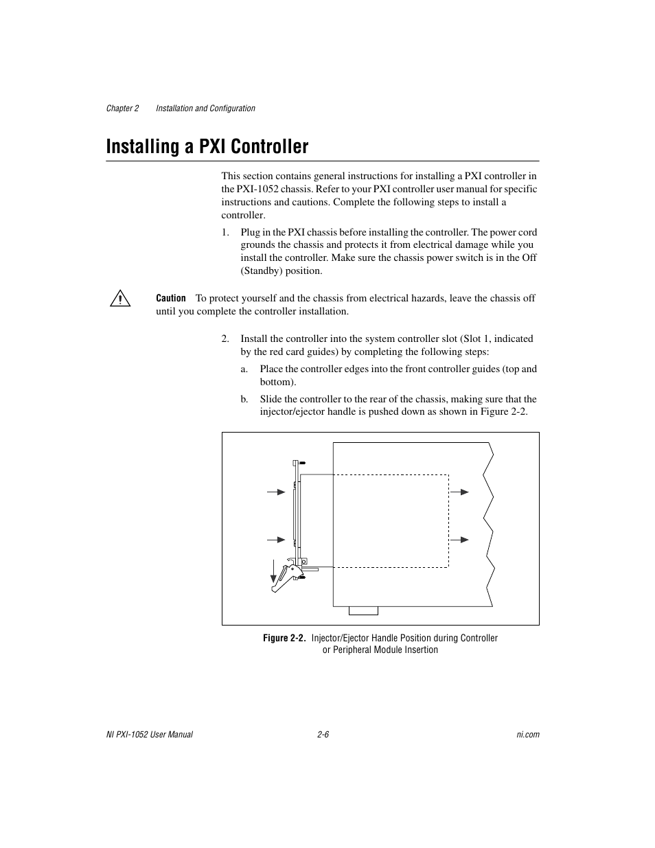 Installing a pxi controller, Installing a pxi controller -6 | National Instruments PXI NI PXI-1052 User Manual | Page 21 / 70