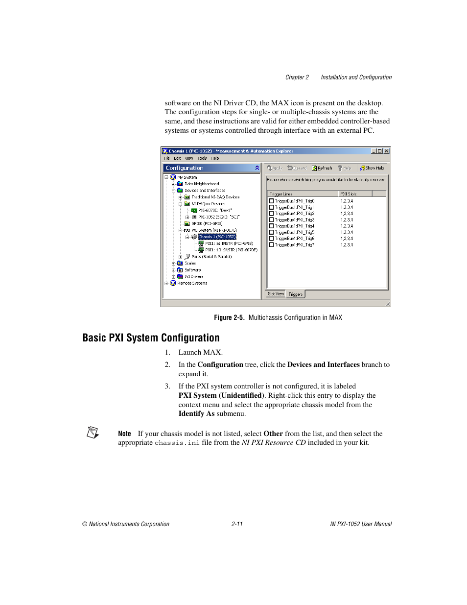 Figure 2-5. multichassis configuration in max, Basic pxi system configuration, Basic pxi system configuration -11 | National Instruments PXI NI PXI-1052 User Manual | Page 26 / 70