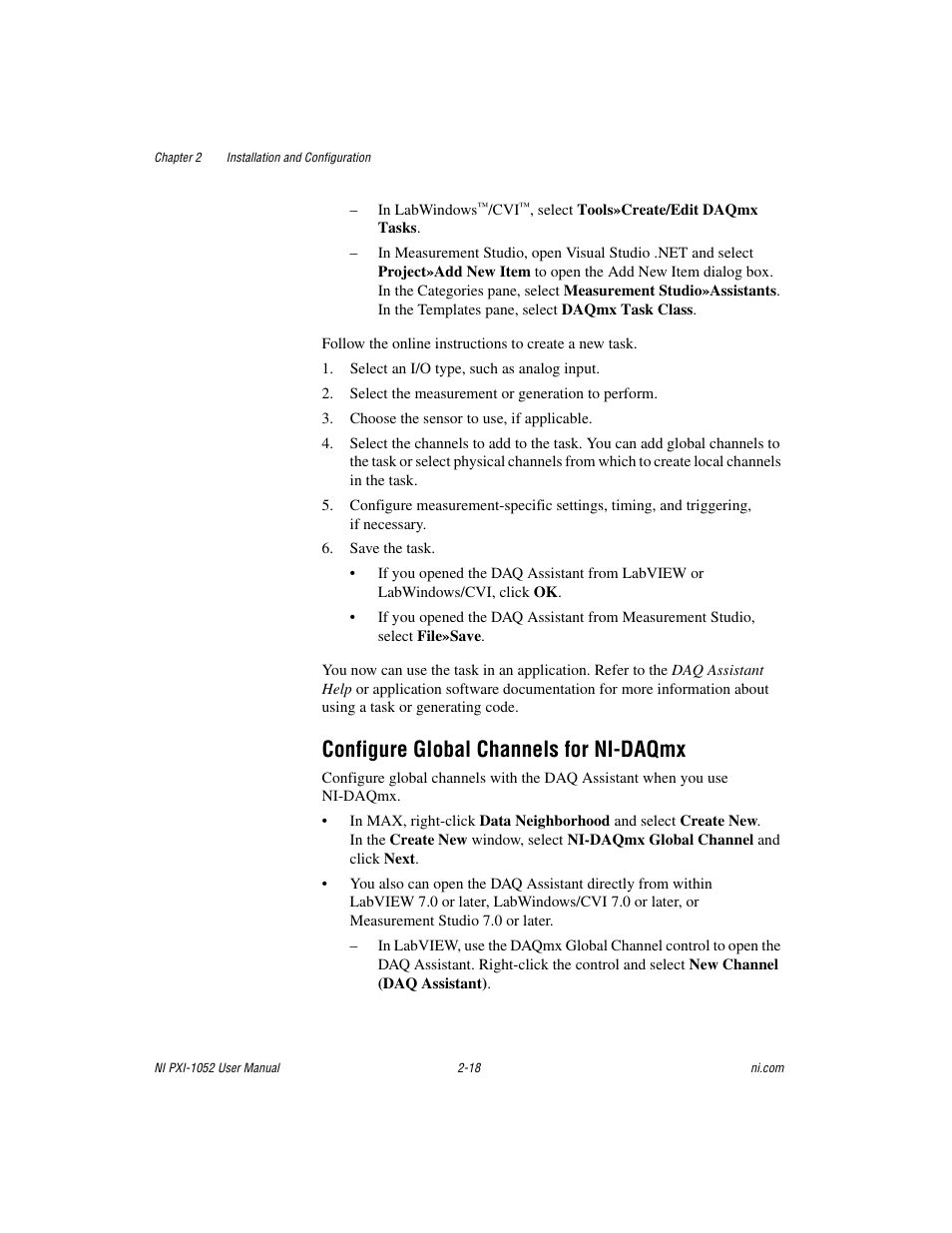 Configure global channels for ni-daqmx, Configure global channels for ni-daqmx -18 | National Instruments PXI NI PXI-1052 User Manual | Page 33 / 70