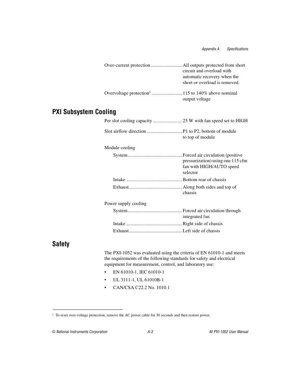 Pxi subsystem cooling, Safety | National Instruments PXI NI PXI-1052 User Manual | Page 43 / 70