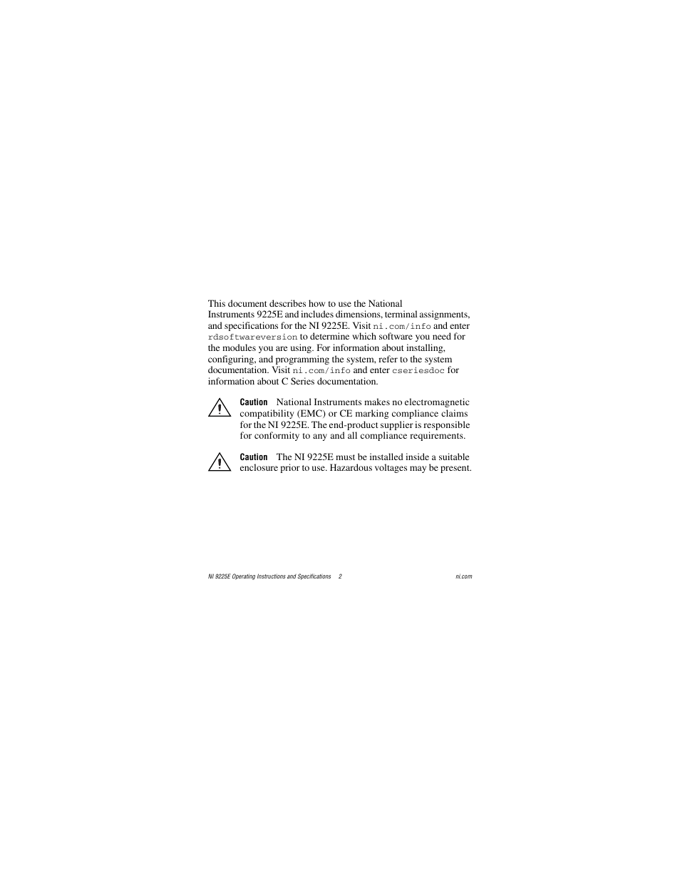National Instruments NI 9225E User Manual | Page 2 / 25