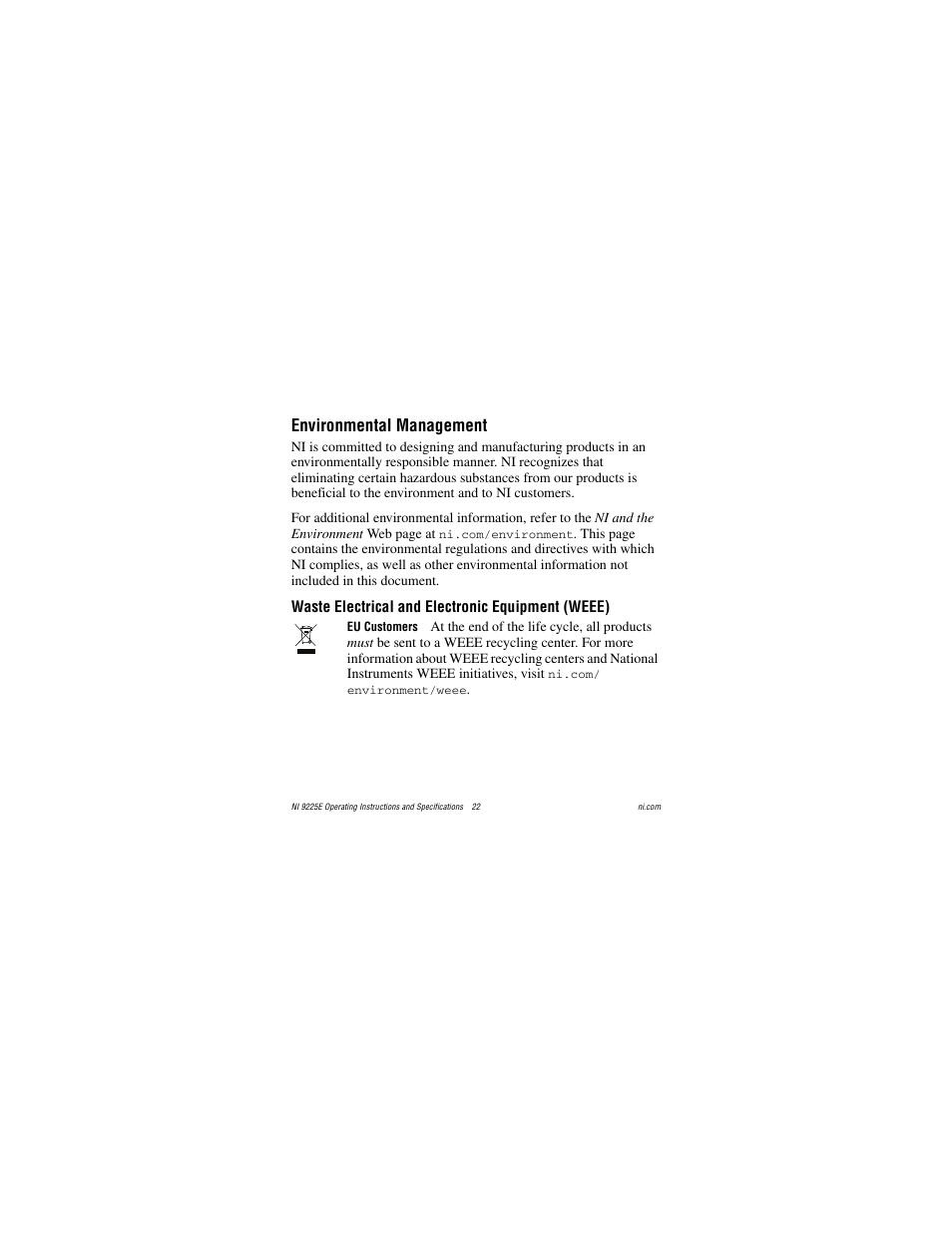 Environmental management | National Instruments NI 9225E User Manual | Page 22 / 25