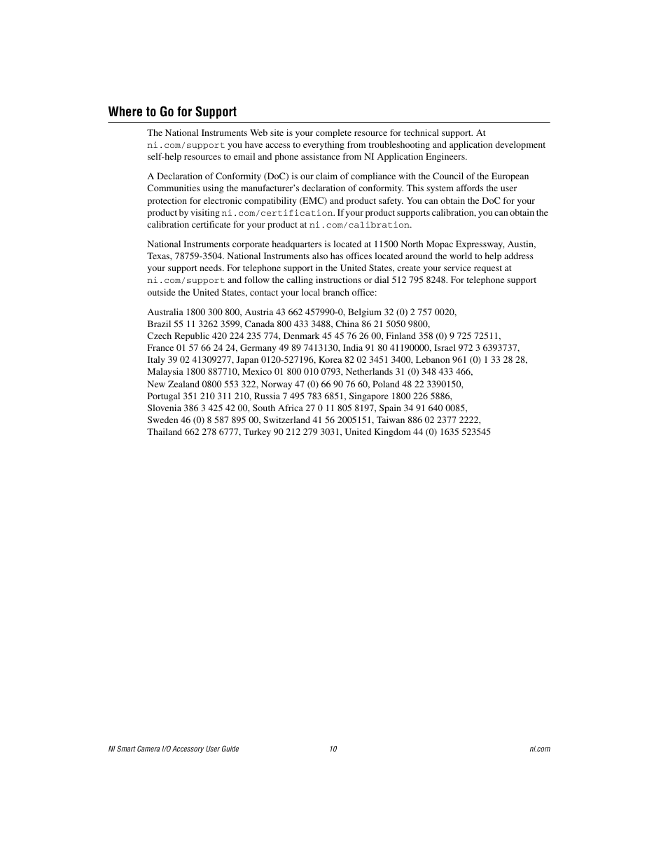 Where to go for support | National Instruments Smart Camera User Manual | Page 10 / 11