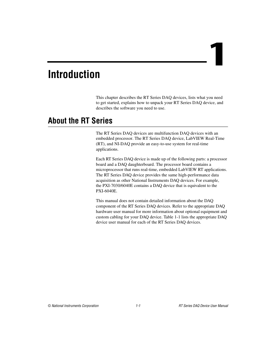 Chapter 1 introduction, About the rt series, About the rt series -1 | Introduction | National Instruments RT Series User Manual | Page 10 / 36
