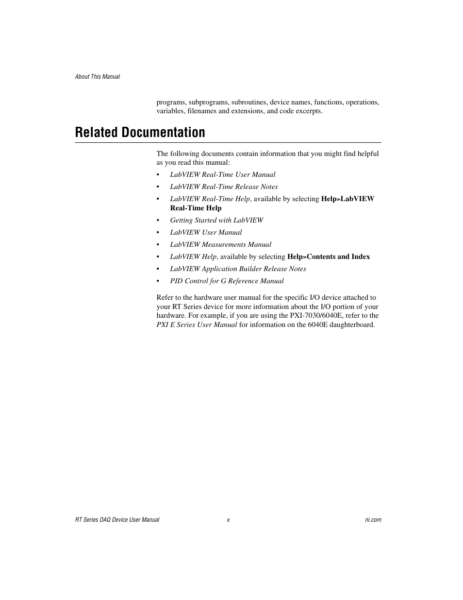 Related documentation | National Instruments RT Series User Manual | Page 9 / 36