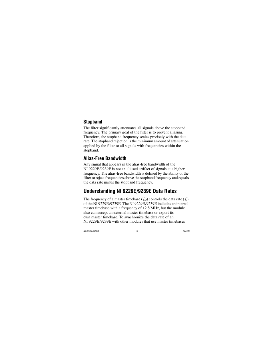 Stopband, Alias-free bandwidth, Understanding ni 9229e /9239e data rates | National Instruments NI 9229E User Manual | Page 10 / 26