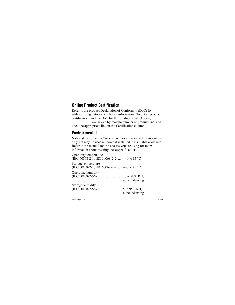 Online product certification, Environmental | National Instruments NI 9229E User Manual | Page 22 / 26