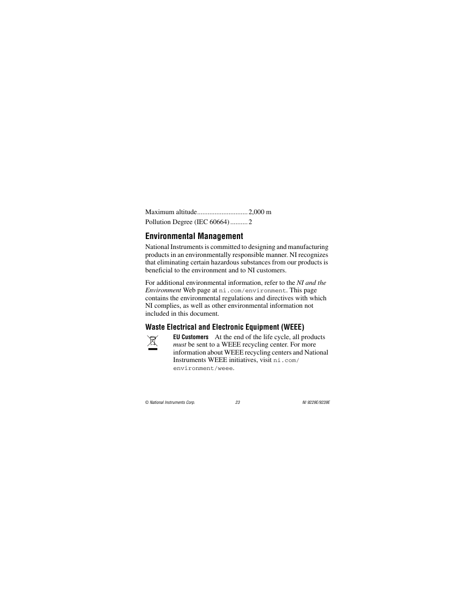 Environmental management | National Instruments NI 9229E User Manual | Page 23 / 26
