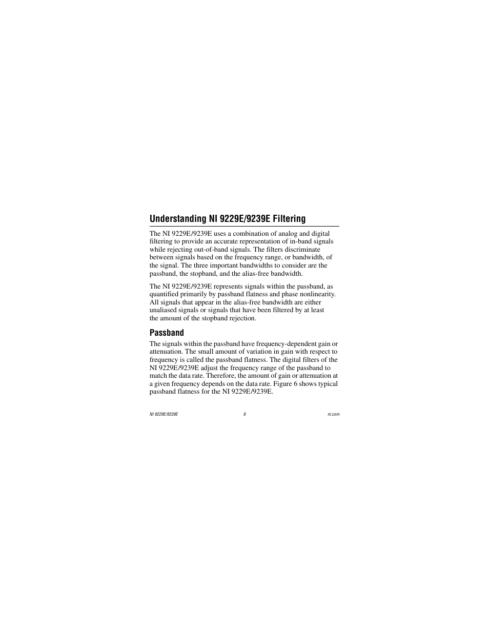 Understanding ni 9229e/9239e filtering, Passband | National Instruments NI 9229E User Manual | Page 8 / 26
