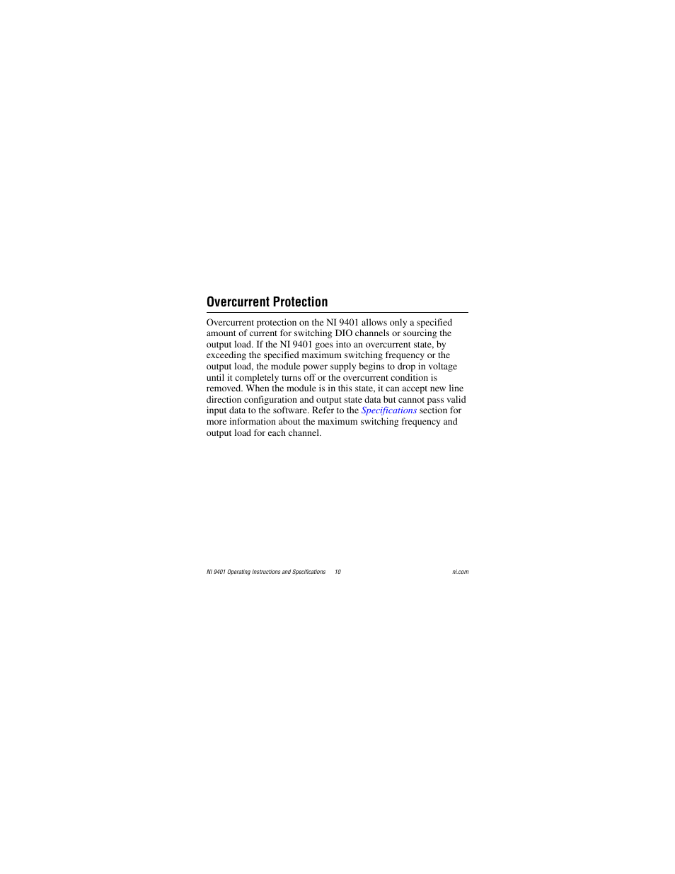 Overcurrent protection | National Instruments NI 9401 User Manual | Page 10 / 24