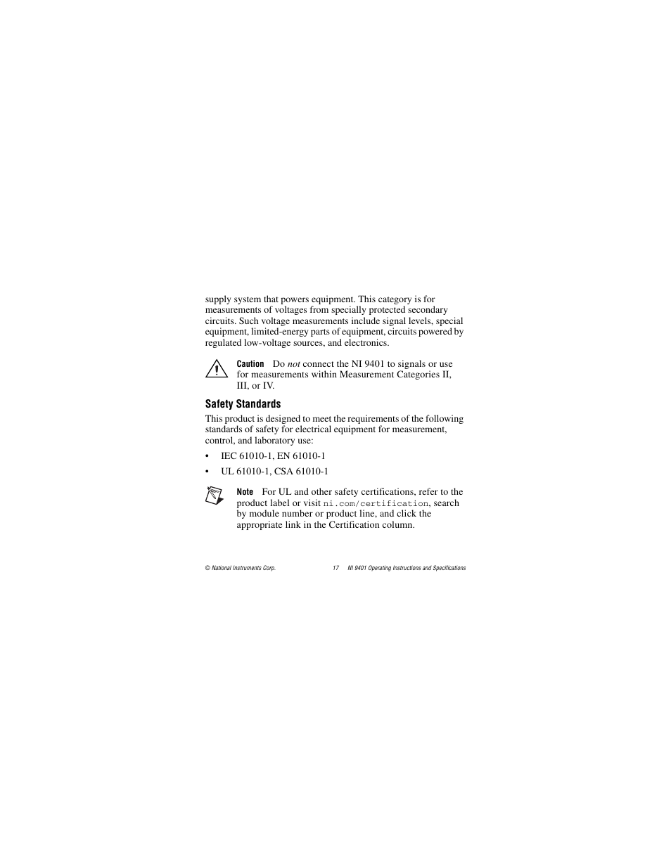 Safety standards | National Instruments NI 9401 User Manual | Page 17 / 24