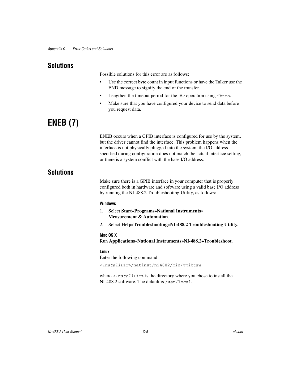 Eneb (7), Solutions | National Instruments NI-488.2 User Manual | Page 107 / 134