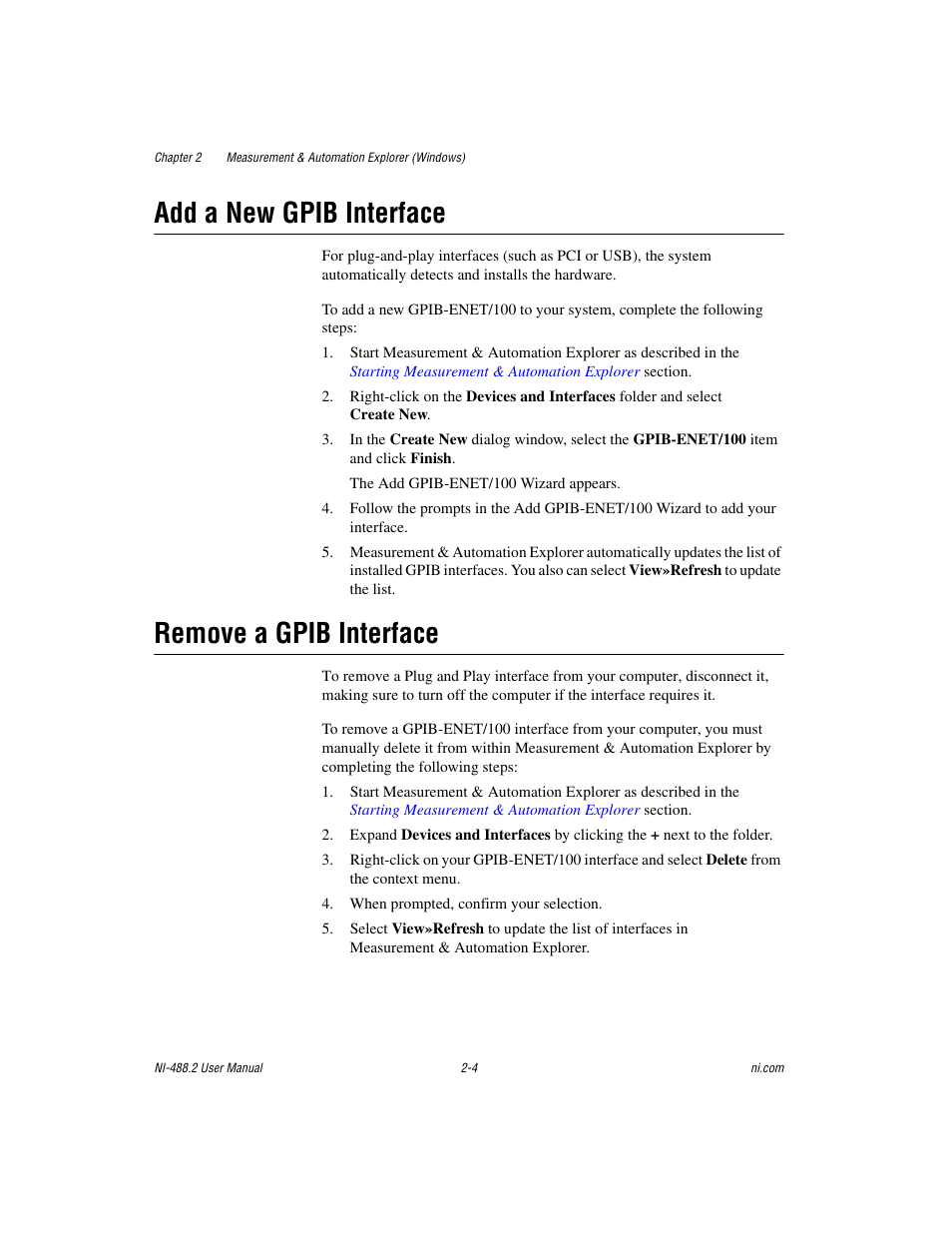 Add a new gpib interface, Remove a gpib interface | National Instruments NI-488.2 User Manual | Page 18 / 134