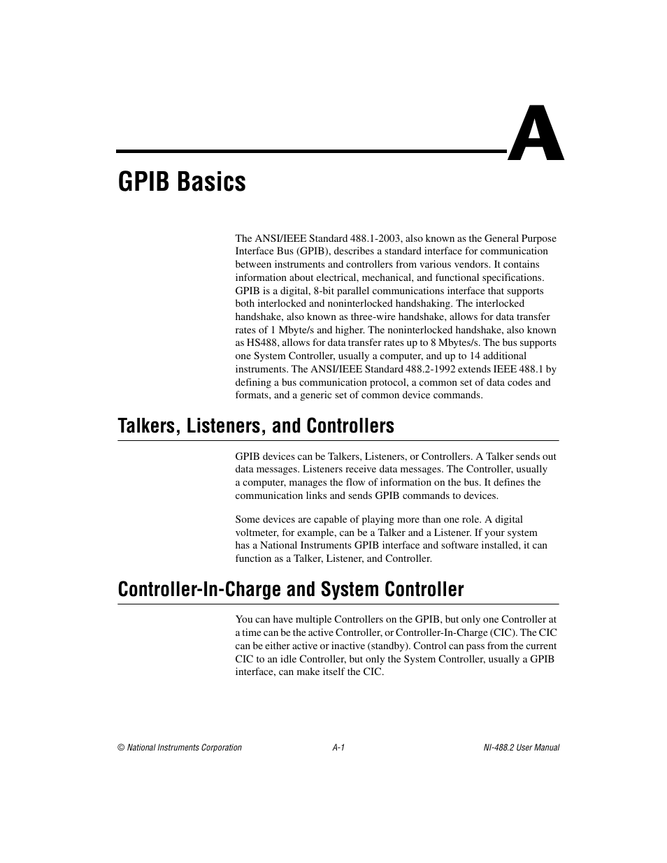 Appendix a gpib basics, Gpib basics | National Instruments NI-488.2 User Manual | Page 93 / 134
