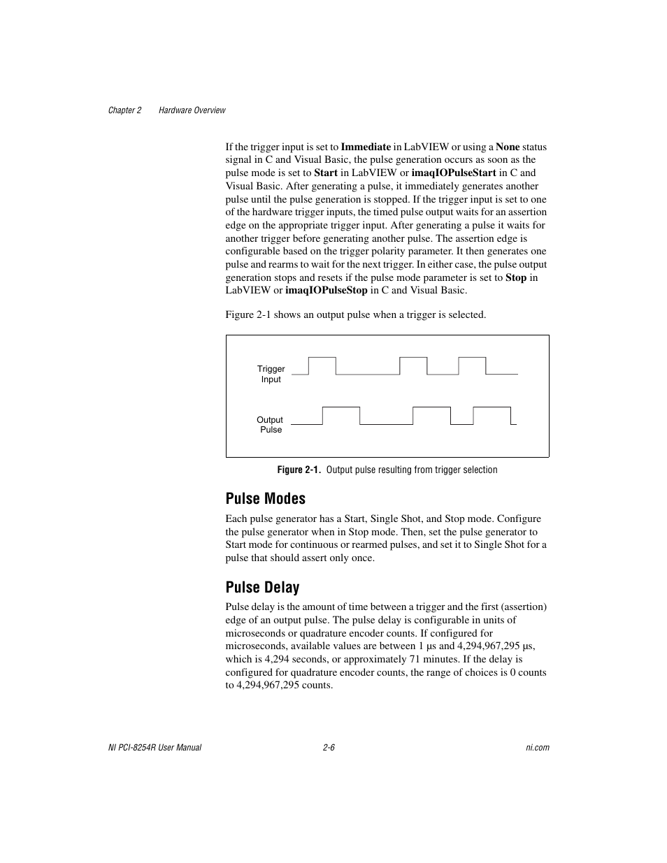 Pulse modes, Pulse delay, Pulse modes -6 pulse delay -6 | National Instruments NI VISION PCI-8254R User Manual | Page 17 / 43