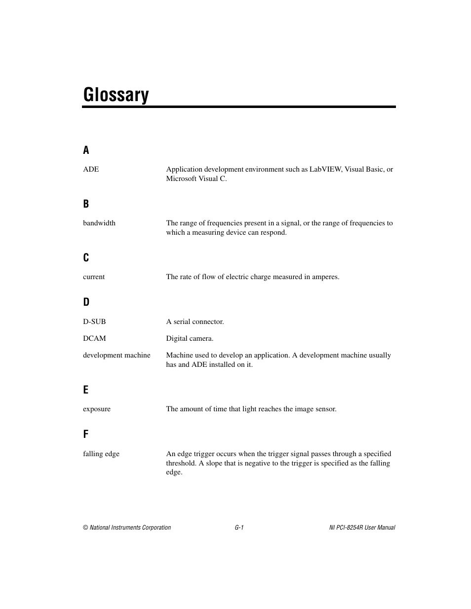 Glossary | National Instruments NI VISION PCI-8254R User Manual | Page 38 / 43