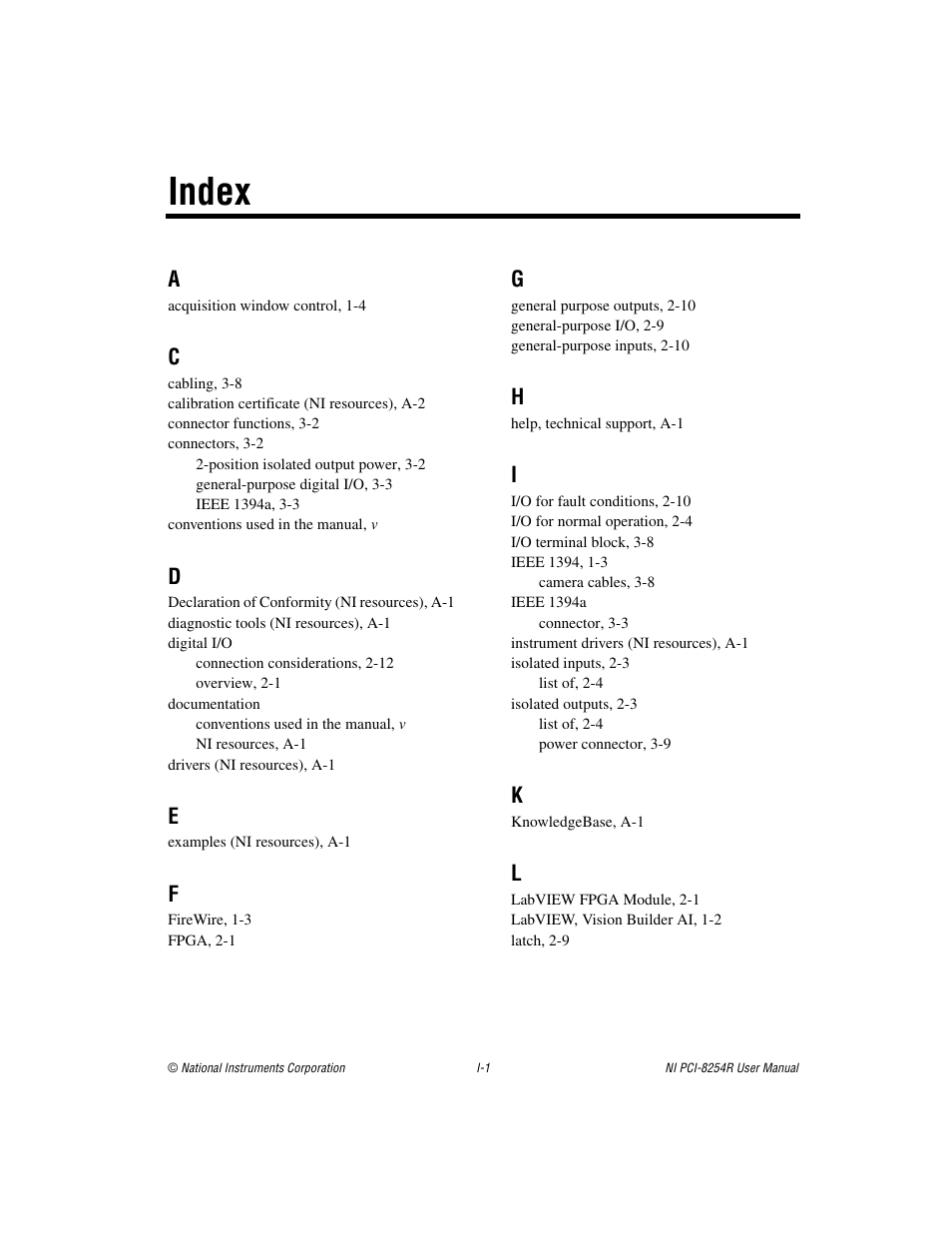 Index | National Instruments NI VISION PCI-8254R User Manual | Page 41 / 43