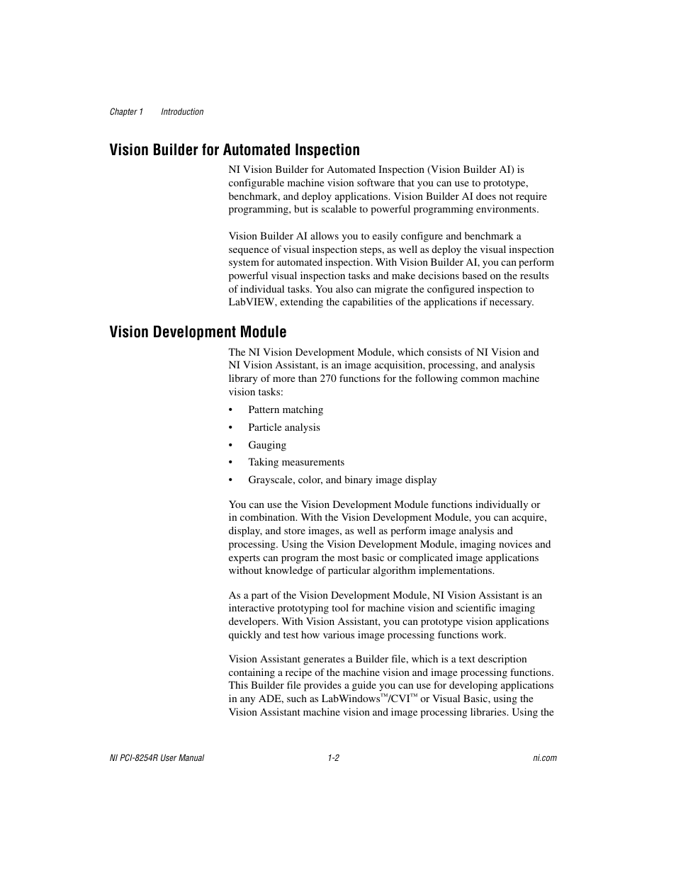 Vision builder for automated inspection, Vision development module | National Instruments NI VISION PCI-8254R User Manual | Page 9 / 43