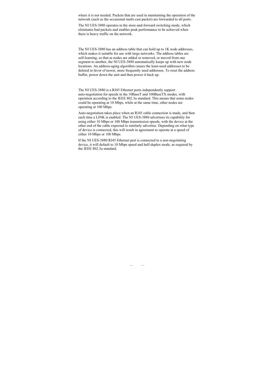 Switching and address learning, Auto-negotiation and speed sensing | National Instruments NI UES-3880 User Manual | Page 11 / 14