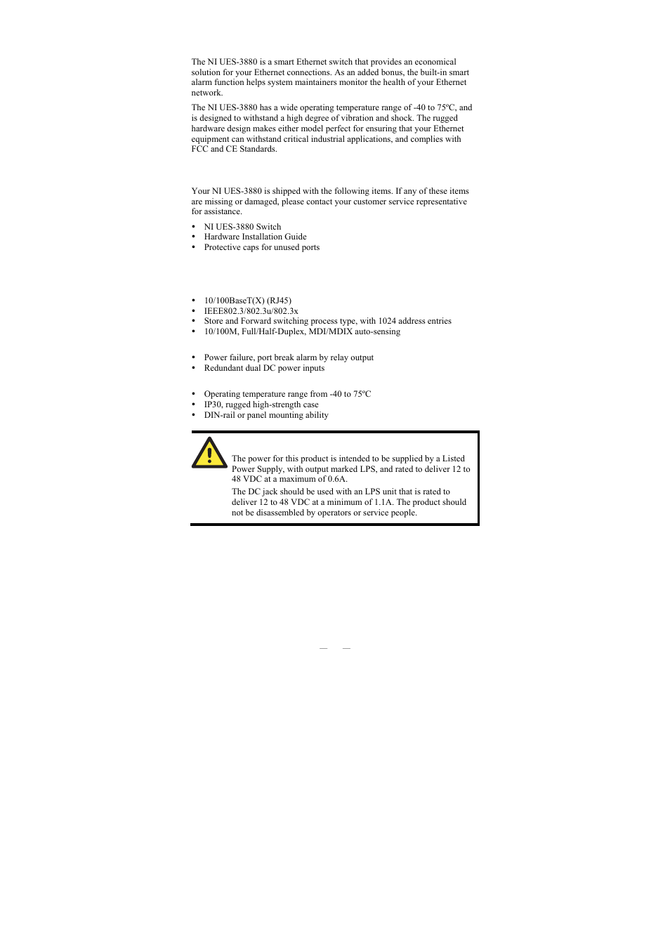 Overview, Package checklist, Features | National Instruments NI UES-3880 User Manual | Page 2 / 14