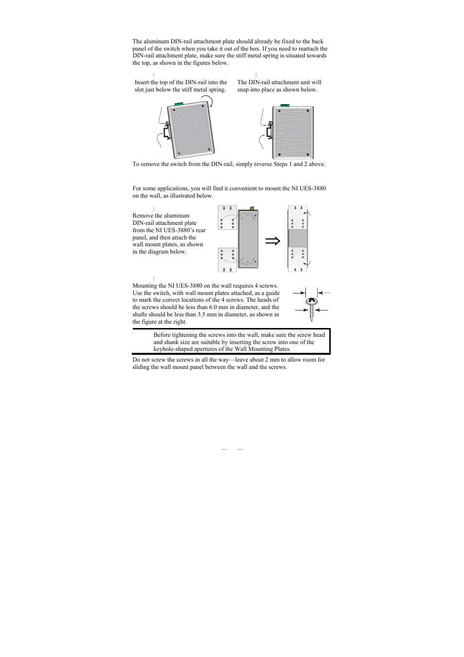 Din-rail mounting, Wall mounting (optional) | National Instruments NI UES-3880 User Manual | Page 5 / 14