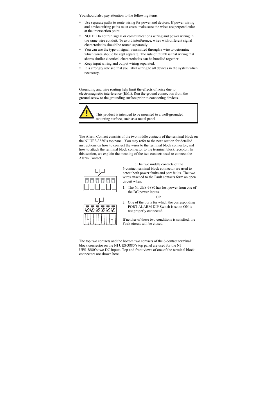 Grounding the switch, Wiring the alarm contact, Wiring the redundant power inputs | National Instruments NI UES-3880 User Manual | Page 7 / 14