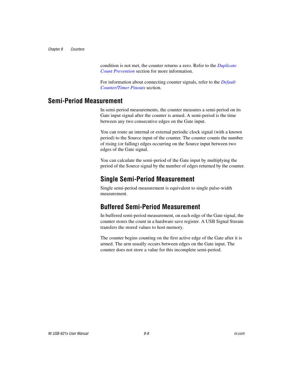 Semi-period measurement, Single semi-period measurement, Buffered semi-period measurement | Semi-period measurement -8 | National Instruments Data Acquisition Device NI USB-621x User Manual | Page 101 / 185