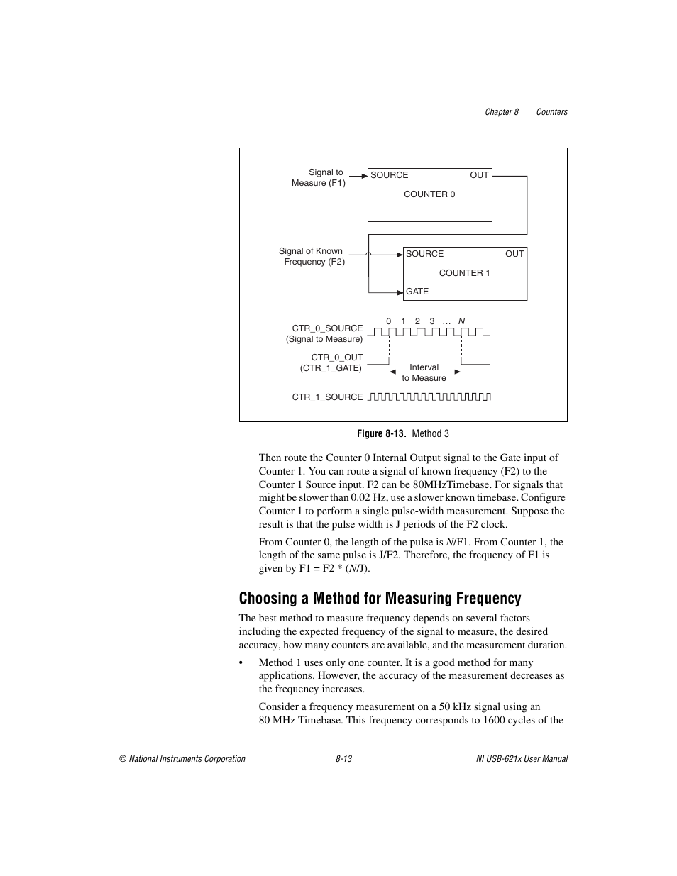 Figure 8-13. method 3, Choosing a method for measuring frequency, Choosing a method for measuring frequency -13 | National Instruments Data Acquisition Device NI USB-621x User Manual | Page 106 / 185