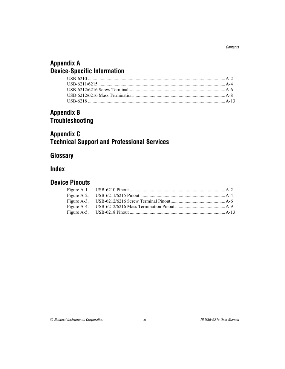 Appendix a device-specific information | National Instruments Data Acquisition Device NI USB-621x User Manual | Page 11 / 185