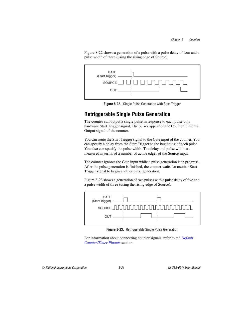 Retriggerable single pulse generation, Figure 8-23. retriggerable single pulse generation, Retriggerable single pulse generation -21 | National Instruments Data Acquisition Device NI USB-621x User Manual | Page 114 / 185