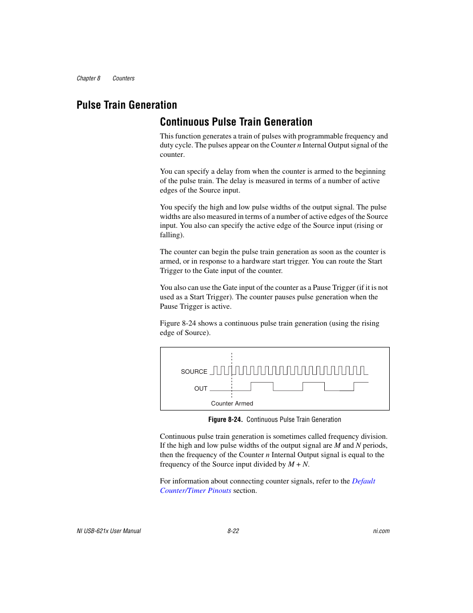 Pulse train generation, Continuous pulse train generation, Figure 8-24. continuous pulse train generation | Pulse train generation -22, Continuous pulse train generation -22 | National Instruments Data Acquisition Device NI USB-621x User Manual | Page 115 / 185