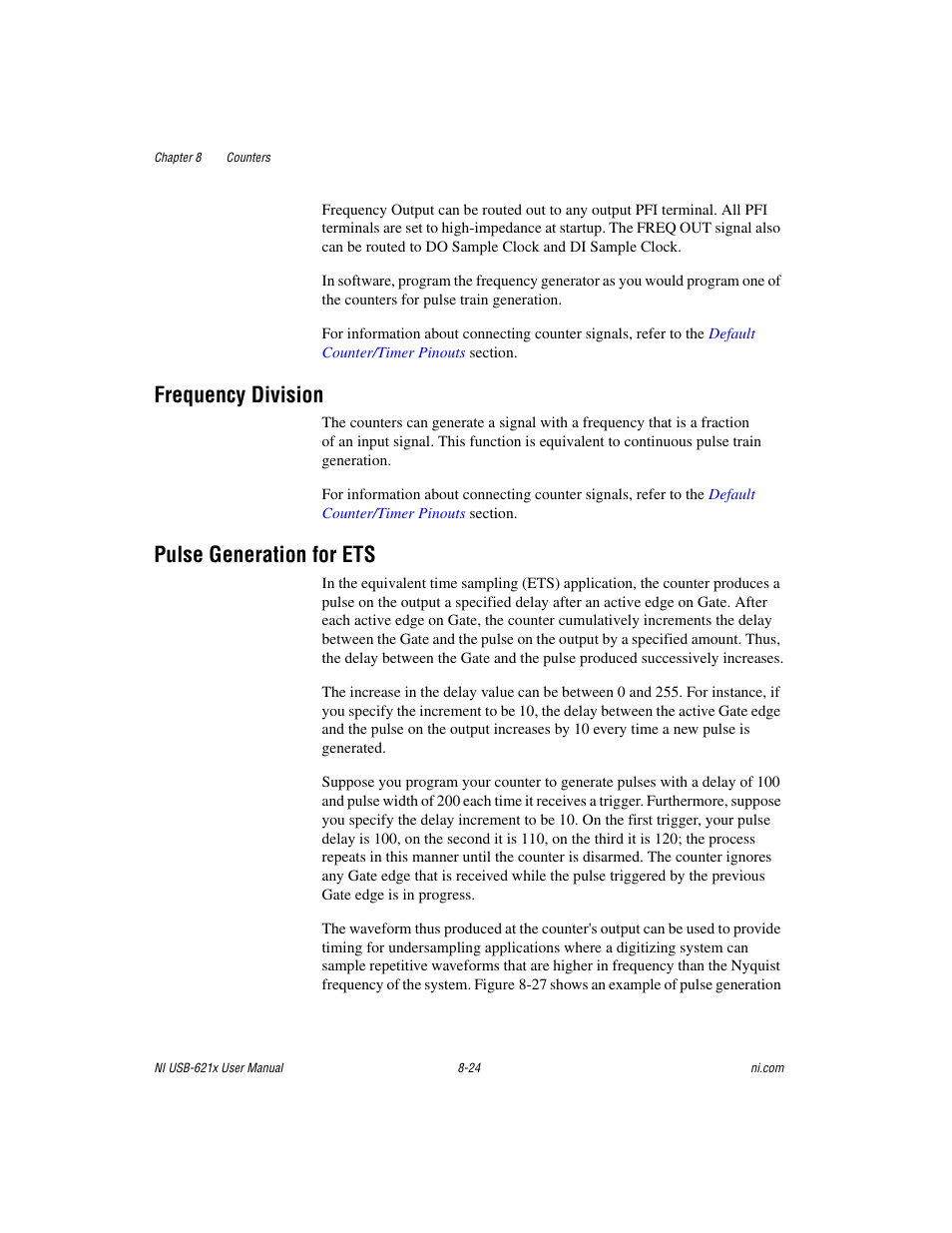 Frequency division, Pulse generation for ets | National Instruments Data Acquisition Device NI USB-621x User Manual | Page 117 / 185