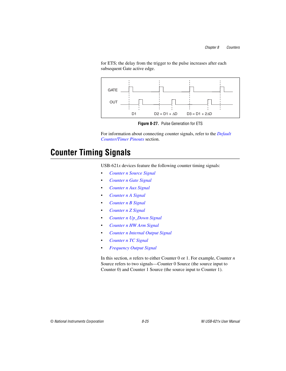 Figure 8-27. pulse generation for ets, Counter timing signals, Counter timing signals -25 | National Instruments Data Acquisition Device NI USB-621x User Manual | Page 118 / 185